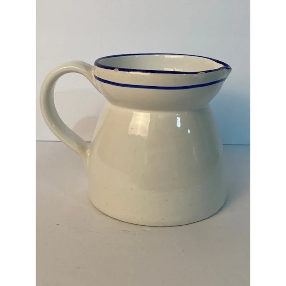 Vintage Blue Goose Ceramic Pitcher White Stoneware Farmhouse Country Creamer
